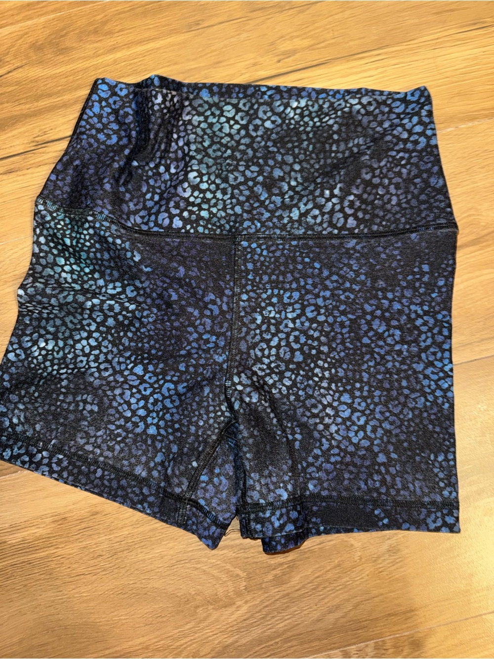 High-Rise Blue Leopard Print Athletic Shorts